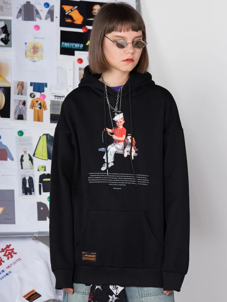 OSCN7 High Street печати флисовая толстовка женщина осень уличная плюс бархатные толстовки оверсайз женщины 8038A