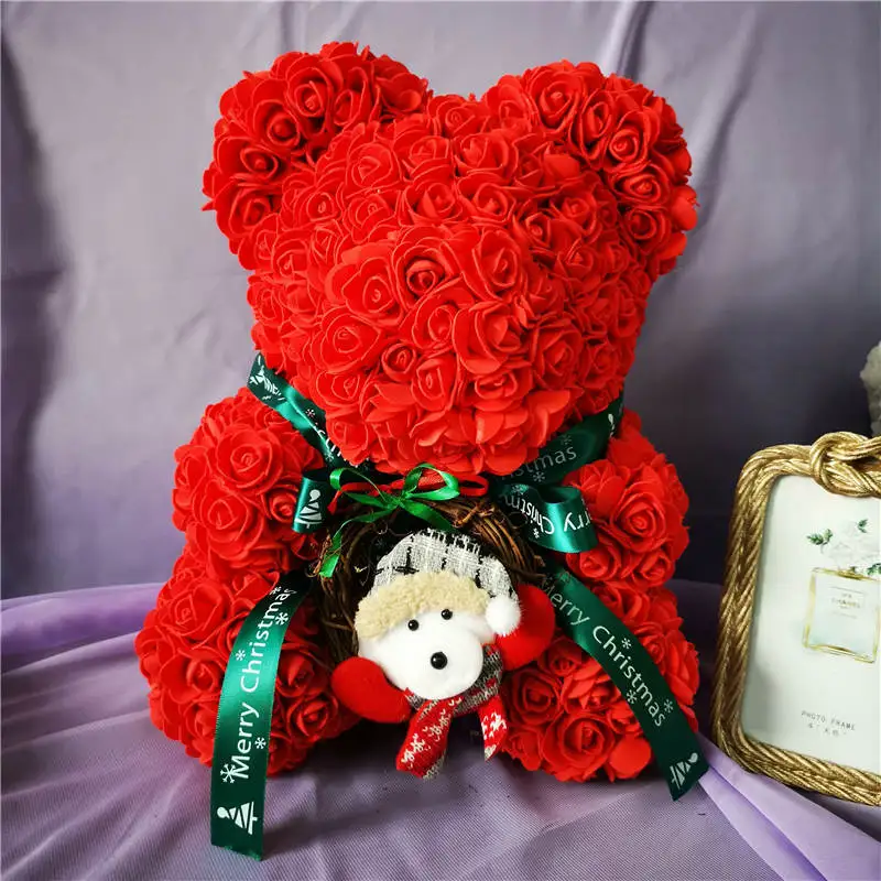 40 см веселый рождественский розовый медведь розы Teddi медведь женский подарок девушке искусственные цветочные украшения вечерние украшения розы