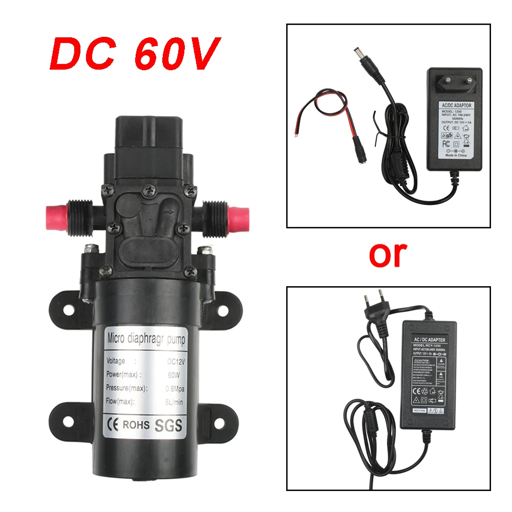 60 Вт DC12V 24 в 48 в 60 в микро мембранный насос, автомобильный моечный насос, электрический водяной насос, мембранный насос - Напряжение: 60V with adapter