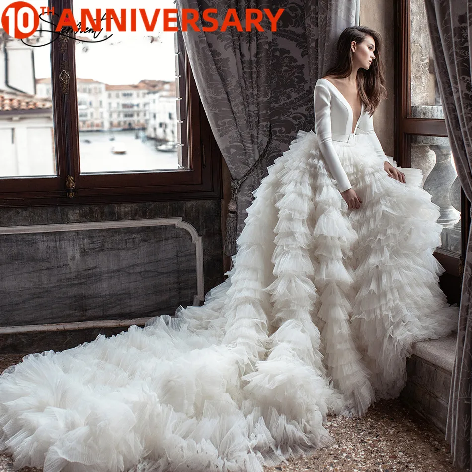 

BAZIIINGAAA Luxury Wedding Dress Sexy Silky Organza Thick Ruffle Bridal Wedding Sleeveless Tube Top Support Tailor-made