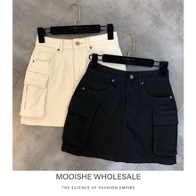 Новая зимняя модная декоративная эластичная джинсовая юбка с боковыми карманами Женская оснастка