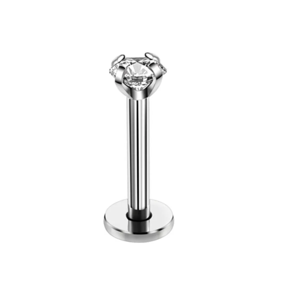 COOLSTEELANDBEYOND 3MM Acier Inoxydable Anneaux Piercing Lèvres Labret Stud Tragus Avec Étoile Zircone Cubique