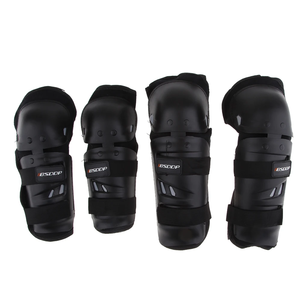4Pieces Adults EVA Motorcycle ATV Motocross Elbow Knee Pads Shin Guards Protector Motorbike Racing- for Adult (Long)