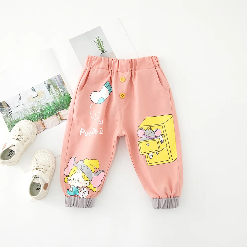 WLG/милые штаны для девочек детские осенние розовые свободные штаны с рисунком для маленьких девочек, универсальные брюки - Цвет: Розовый