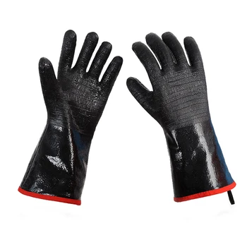 

1pair Heat Resistant Grilling Waterproof Long Sleeve Portable Neoprene Coating Home Turkey Fryer Oven Mitts BBQ Grill Gloves
