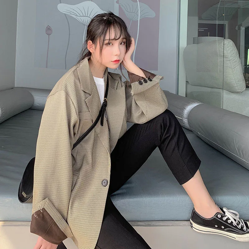 

Photo Shoot Small Suit Plaid Suit Jacket Women's Spring And Autumn Short Thousands of Birds Casual Retro Small Thousands of Bird