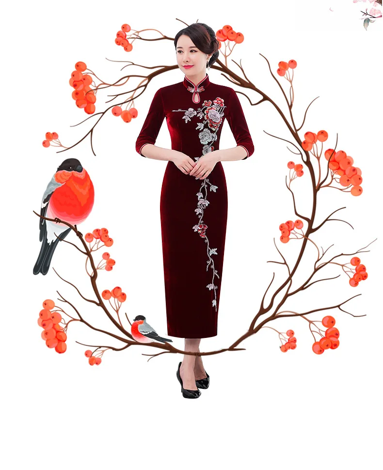 Осень/зима cheongsam бисером улучшенное красное свадебное тост платье edgy банкетное платье китайское свадебное платье для женщин