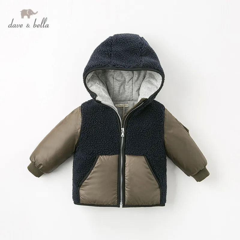 DB11736 dave bella/зимняя одежда из хлопка для маленьких мальчиков модная детская верхняя одежда на молнии с капюшоном детское пальто