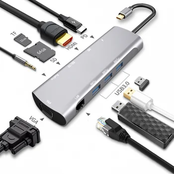 

10 In1 Usb-c Adapter Hub With 3 Usb 3.0 Type C Multifunction Docking Station For Macbook And More Usb Type C Devices