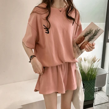 

Women Summer Short Sleeve Tshirt Knee Length Shorts Suit Two Piece Set Sporting Tracksuit Outfit
