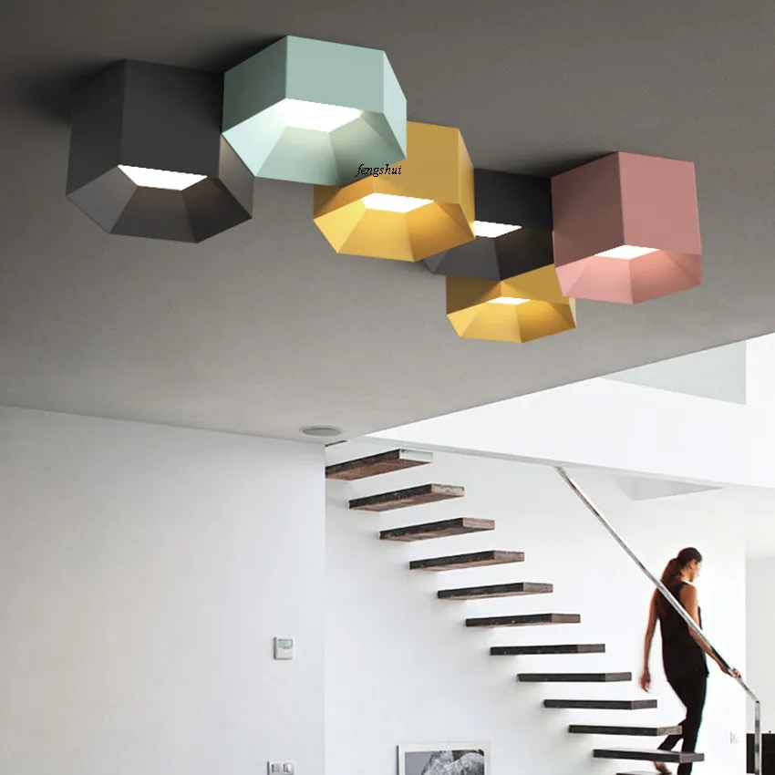 Modern LED Iron Art Ceiling Lights Lighting Nordic Loft Aisle Living Room Lamp Restaurant Bedroom Macaron Decor Light Fixtures
