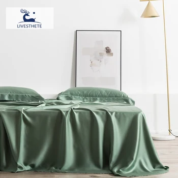 

Liv-Esthete Both Sides 100% Pure Silk Green Flat Sheet + Pillowcases Home Decor Bedding Natural Luxury Double Queen King Size