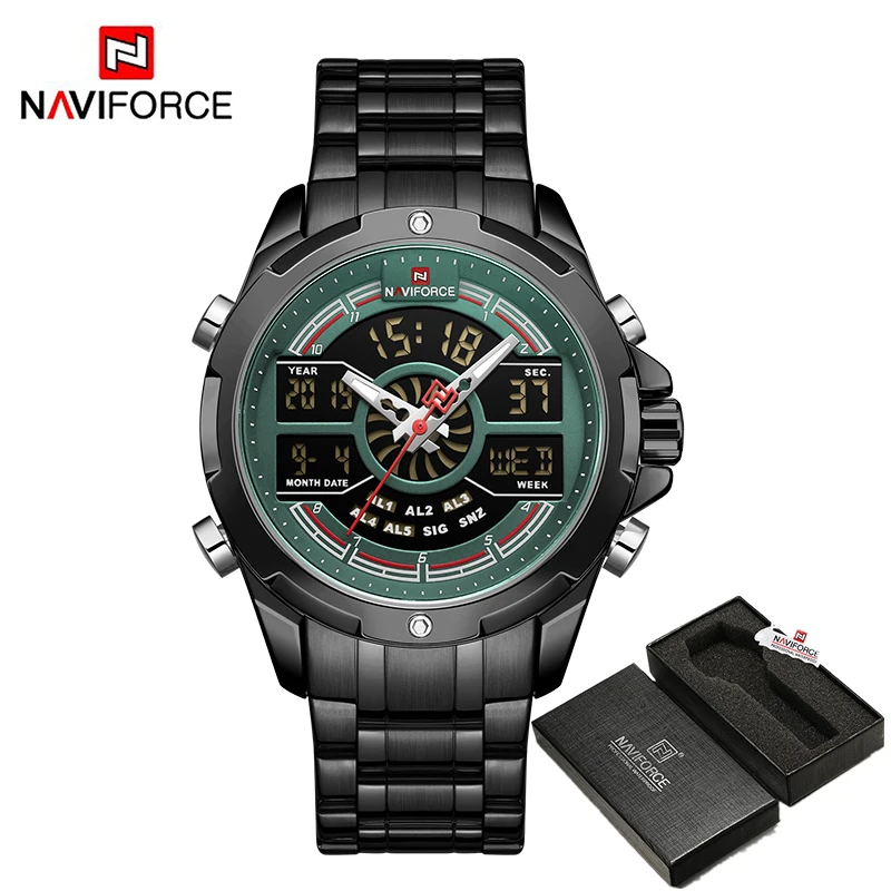 BGN BOX Роскошные Брендовые мужские часы NAVIFORCE, военные, светодиодный, цифровые, спортивные, наручные часы, бизнес, стальной ремешок, кварцевые часы, Relogio Masculino - Цвет: BGN BOX
