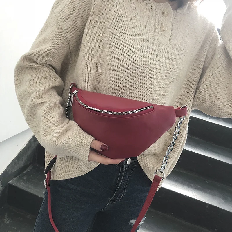 

Wallet 2020 Summer New Style Casual Iron Chain Solid Color Wallet Oblique Shoulder PU Handbag Dumpling Bag