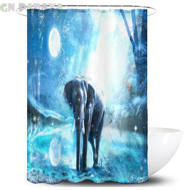 

3d elephone Bath Curtains Waterproof Polyester art Farmhouse decor Psychedelic Elephant in the forest Curtains Screen with Hooks