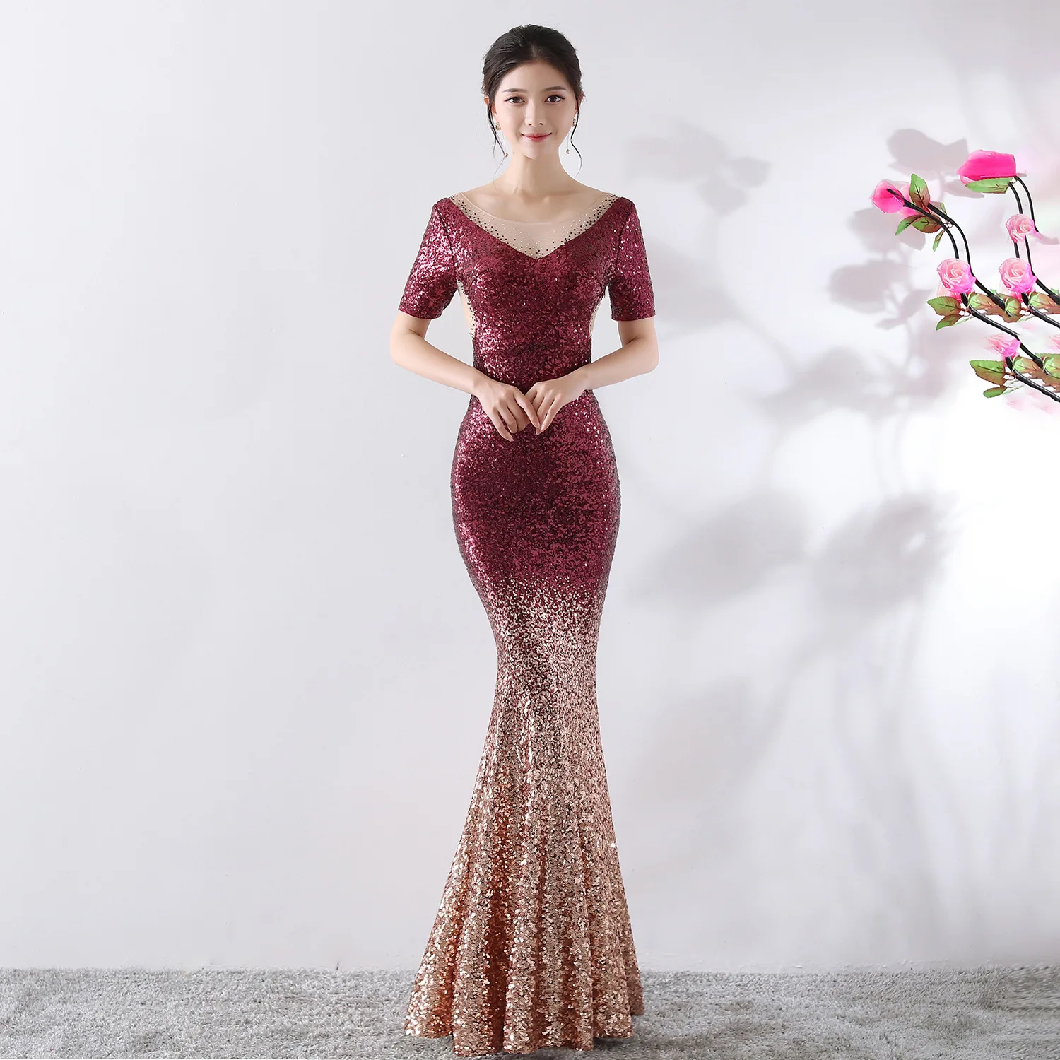 Вечернее платье, vestido de festa longo, Формальное, градиентное, с блестками, стильное, сексуальное, на талии, халат, longue, платье невесты, отражающее платье