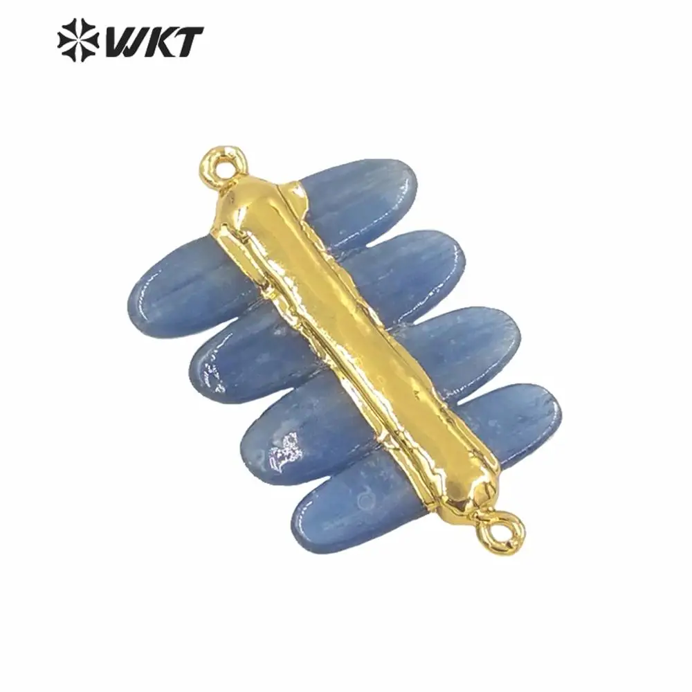 WT-P1566 Wholesale Natural High Quality Deep Blue Kyanite Pendants Fashion Gold Electroplated Double Loops  Stone Decoration