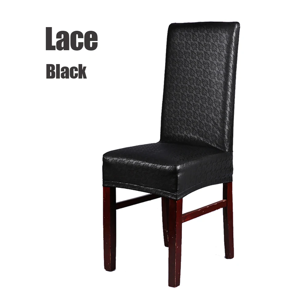 Lace Black 6 шт./лот, бытовые водонепроницаемые и маслостойкие чехлы для стульев из искусственной кожи, маленькие растягивающиеся Чехлы для домашних обеденных стульев, красный/белый/черный/кофейный - Цвет: Lace Black