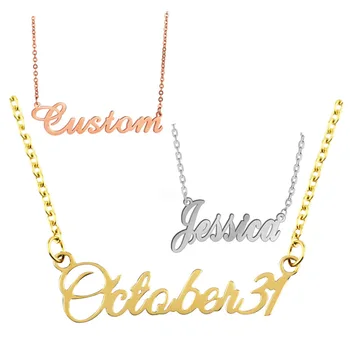 

Personalized Custom Gold Color Chains Stainless Steel Name Necklace Pendant Nameplate Necklace For Party Wedding Gift