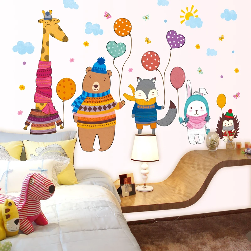 

[shijuekongjian] Giraffe Bear Fox Rabbit Hedgehog Wall Stickers DIY Animals Wall Decals for Kids Rooms Baby Bedroom Decoration