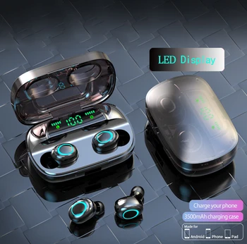 

Mini Touch Control Wireless Earbuds Bluetooth Earphones Waterproof Headset Headfree with 3500mAh Power Bank for Phone