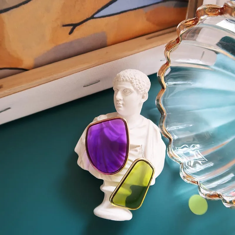 

HZ 2019 New Korean S925 Sliver Hit Color Transparent Acrylic Resin Geometric Irregular Stud Earring for Women Girls Gift