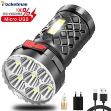 

Powerful 7 LED Flashlight with Side COB 5 Modes USB Rechargeable portable torch build-in battery Outdoor camping night running