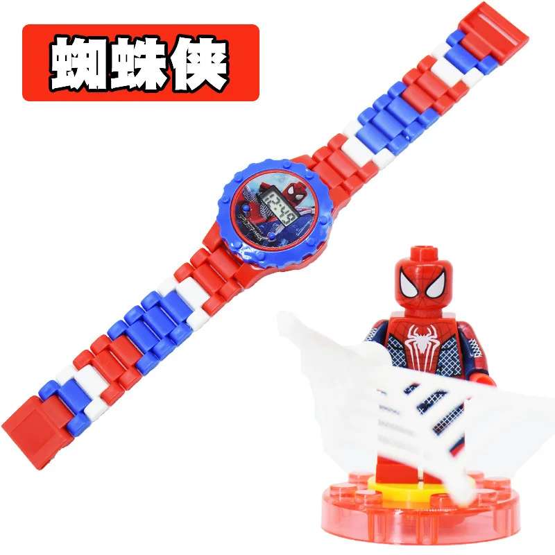 Spider Man Оригинальная сборная детская игрушка часы Железный человек Человек-паук Капитан Америка электронный мультфильм Детские Мальчики Девочки наручные часы - Цвет: Spider Man