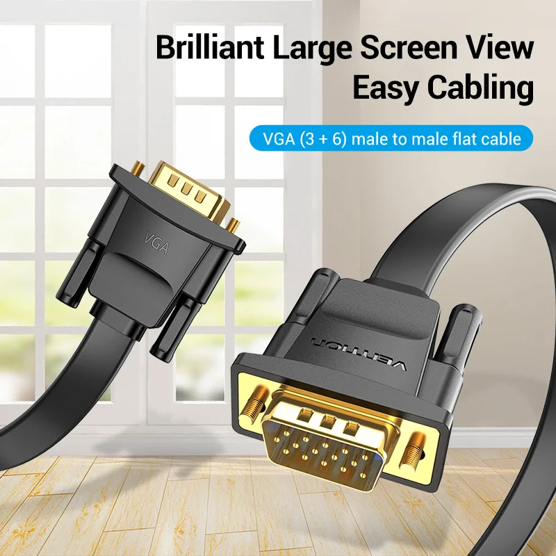 Плоский кабель Vention Brand VGA (3 + 6) папа 1080P HD ПВХ позолоченный проводник из чистой меди