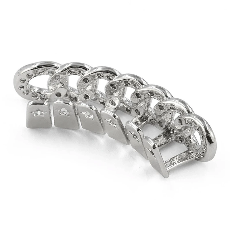 Iced out Teeth Grillz Bottom вампир половина Клык гриль хип-хоп стоматологический Косплей ChainTeeth шапки зубные Грили украшения для тела
