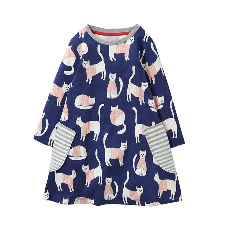 Брендовые весенне-осенние платья-туники для маленьких девочек с принтом животных; модные платья принцессы с длинными рукавами; одежда для детей с карманами