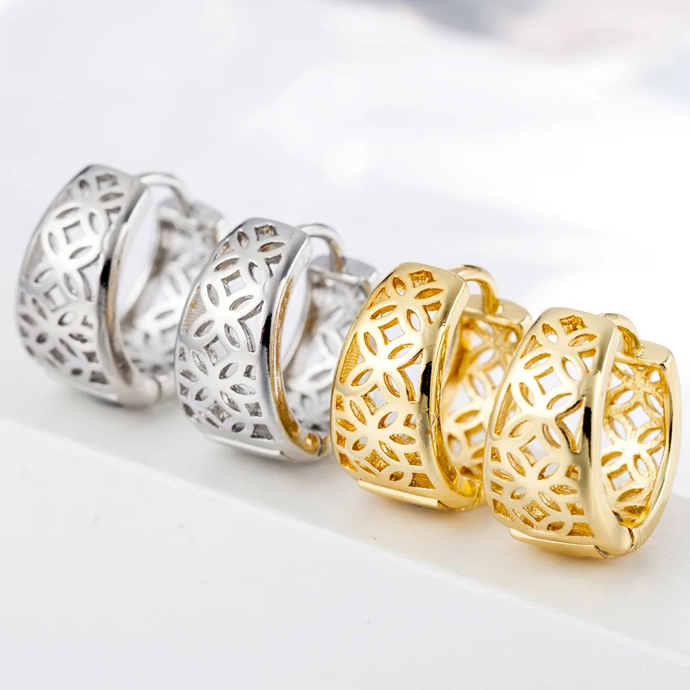 2 Colour Pattern Hollow 925 Sterling Silver Earrings Circle For Women Female Accessories Party Jewelry Wholesale | Украшения и