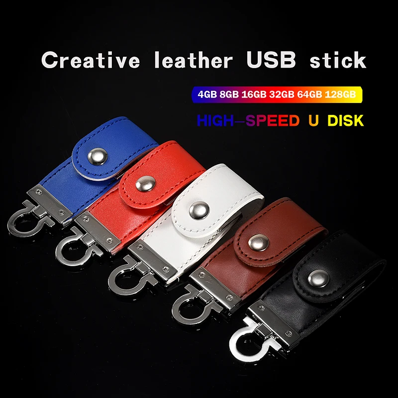 

JASTER Customizable logo Metal Leather USB2.0 Flash Drive 4GB 8GB 16GB 32GB 64GB Business Key USB2.0 Interface Memory Stick Gift