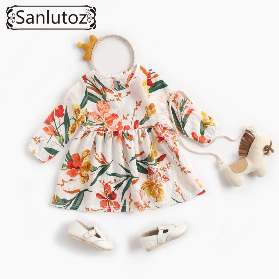 Sanlutoz/Хлопковое платье для новорожденных девочек; Детские Платья с цветочным рисунком; платье принцессы для малышей; стиль;