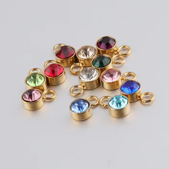 

Stainless Steel Gold Color 6mm Colorful Crystal Birthstone Charms Rhinestone charms DIY Jewelry Accessories wholesale 24pcs