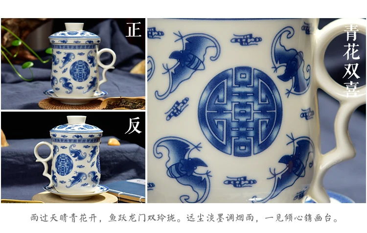350 мл керамическая чайная чашка с крышкой фильтр офисное собрание владельца синий и белый фарфор Дракон узор Ретро китайский стиль чашка для воды