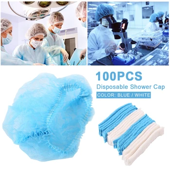 

100pcs Stretch Hat Nurse Portable Disposable Shower Cap Workshop Hotel Home Elastic Dustproof Non Woven Fabric Travel Hair Salon