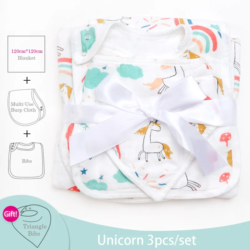Rainbow unicorn Дропшиппинг Infantil детские вещи хлопчатобумажное одеяльце и Слюнявчики(4 шт./компл.) Новорожденные пеленать подгузники из муслина многофункциональное детское банное полотенце - Цвет: Rainbow unicorn