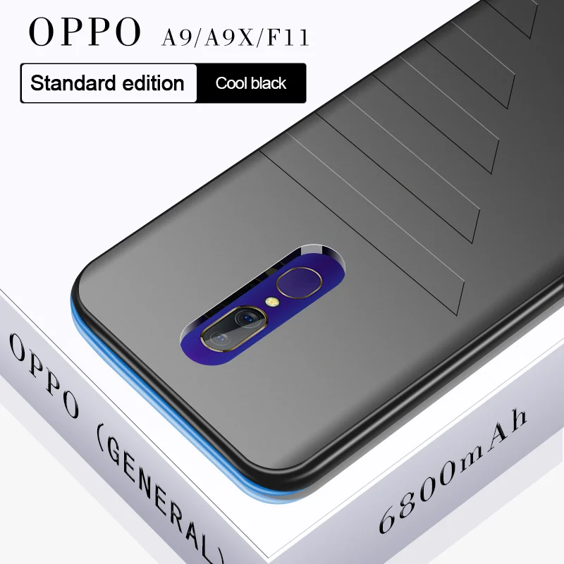 6800 мАч чехол для зарядного устройства для OPPO F11 ультра-тонкий Экстремальный Аккумулятор Чехол для аккумулятора для OPPO A9 A9X повербанк перезаряжаемый чехол - Цвет: Black Color