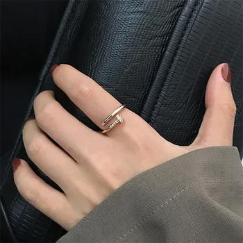 

s925 Sterling Silver Open Nail Ring Female Ins Tide Rose Gold Index Finger Ring Men and Women Valentine's Day Jewelry Gift