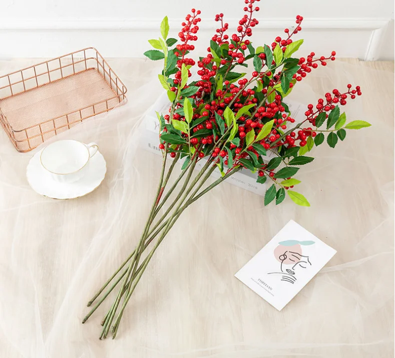 Artificial Green Leaf Berry Small Red Fruit Flower Wedding Hotel Restaurant Home Floor Flower Decoration Christmas Decoration