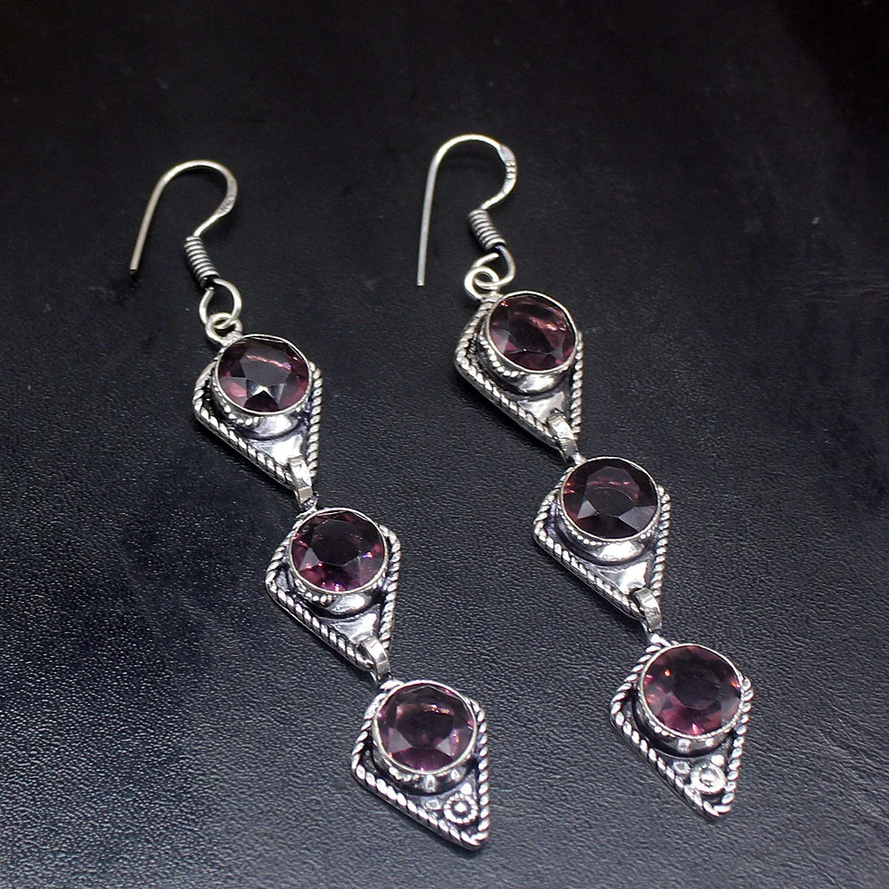 

Gemstonefactory Big Promotion Unique 925 Silver Beautiful Purple Amethyst Women Ladies Gifts Dangle Drop Earrings 20212262