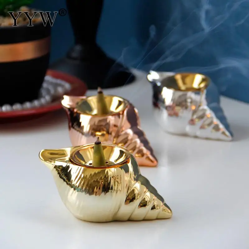 Gold Silver Color Burner Incense Cones Stand Home Fragrance Conch Shape Backflow Modern Holder | Дом и сад