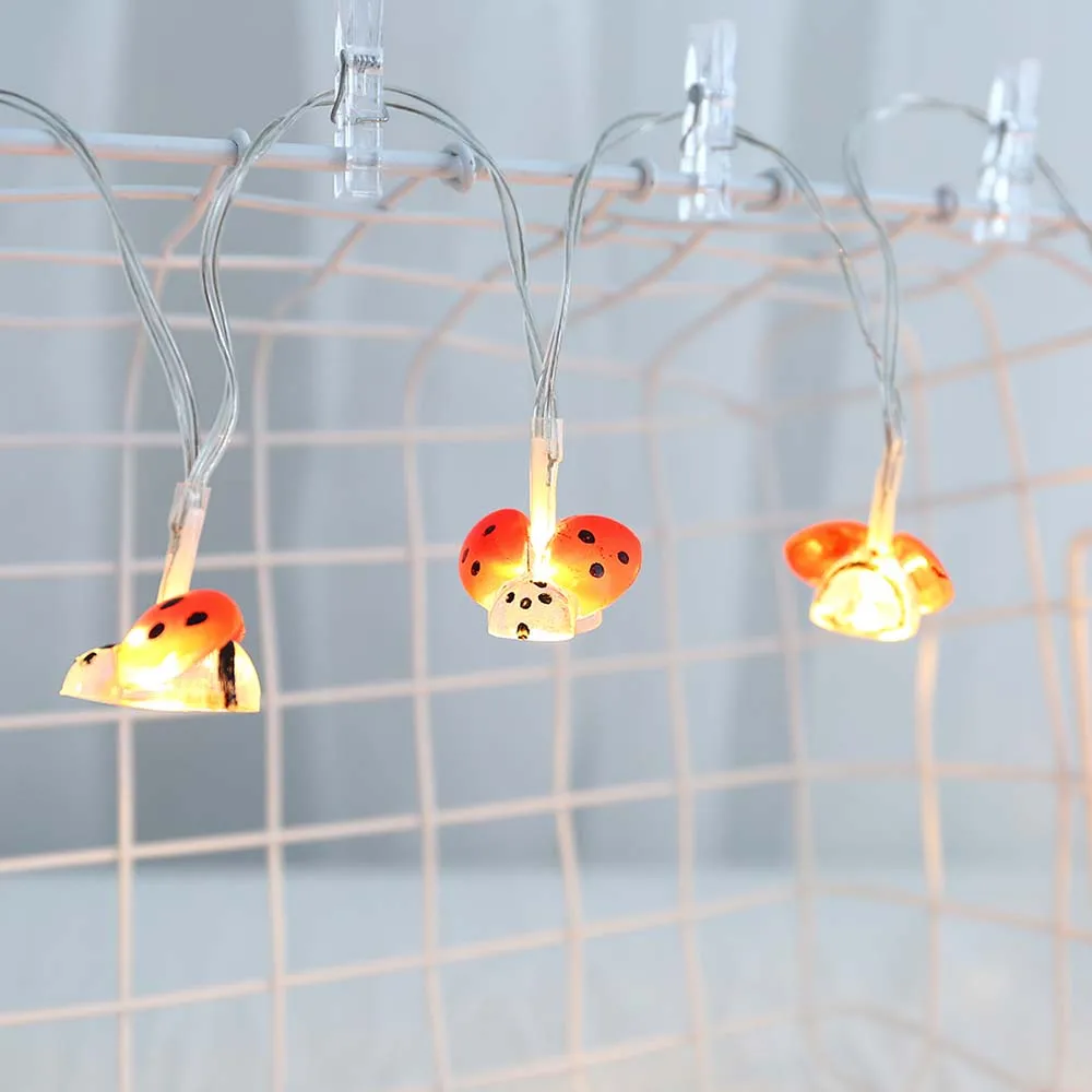 Ladybugs LED Fairy String Lights Battery Powered 10/20leds Waterproof Garden Patio Fence Christmas Ladybird Night Light Garland