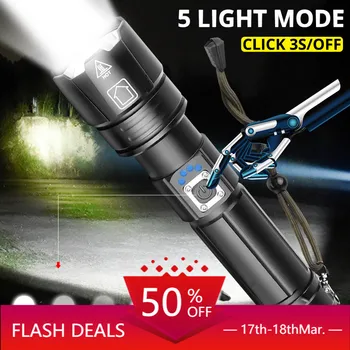 

2020Newest!Super Bright Xhp70.2 Led Flashlight Zoom Tactical Flashlight 5 Modes Waterproof Handheld Torch Lamp With USB Cable