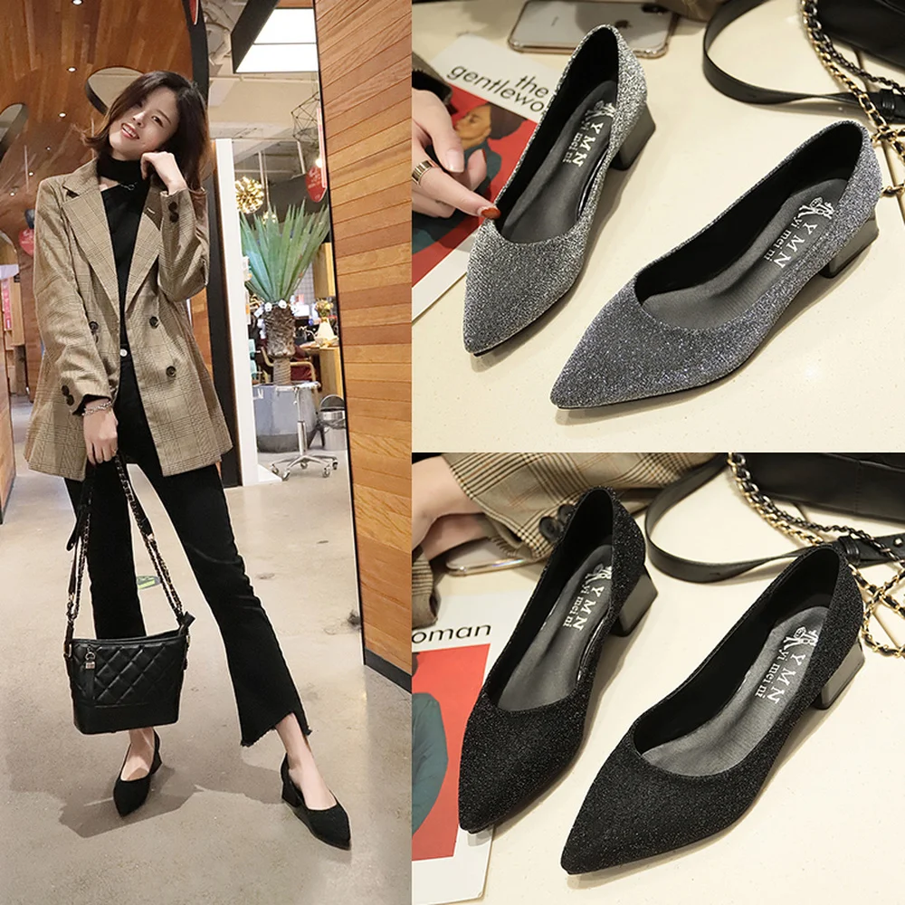 

European style 2019 new sequins professional high heel pumps pointed shoes net red sexy professional work single shoes women IN