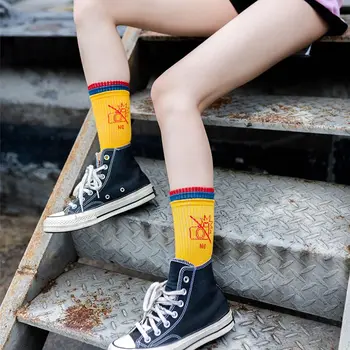 

Women Fashion Casual Letter Print Stockings Breathable Moisture Wicking Deodorant Elastic Athletic Work Socks