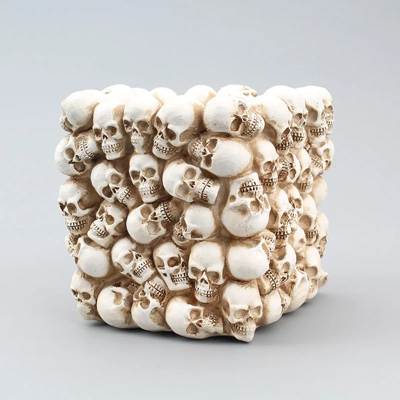 

Small Square Skull Pen Holder Desk Makeup Pen Jewelry Storage Resin Skull Home Furnishing Articles