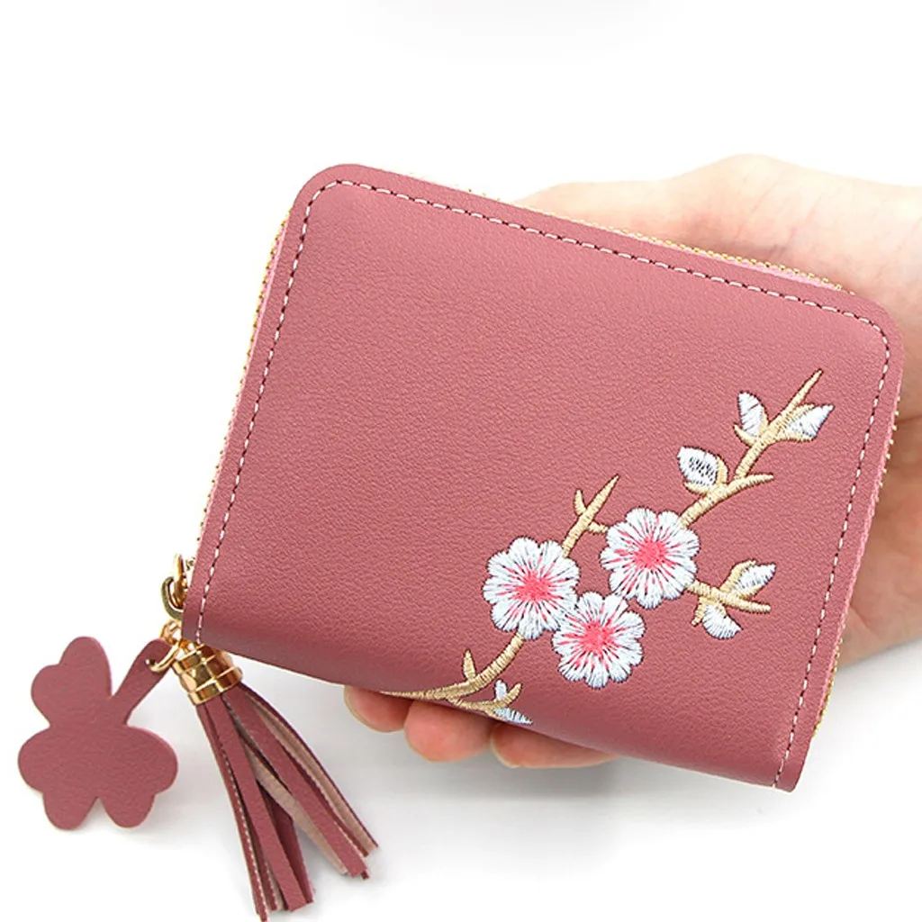 Cartera mujer, уличная мода, сплошной цвет, цветок, бахрома, кожа, кошелек для карт, женский, маленький, для изменения, мини, для денег, сумочка, portfel