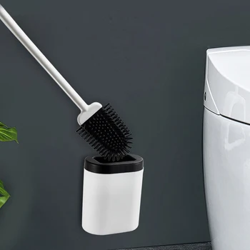 

Flat-Head Silicone Toilet Brush Wall Mounted Flexible Soft Bristles Brush With Quick Drying Holder Set Bathroom Cleaning Tool
